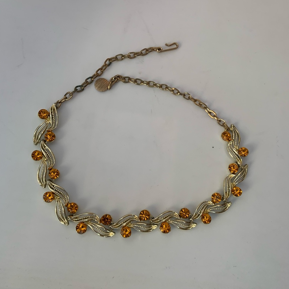 vintage choker necklace adjustable hook amber colored stones